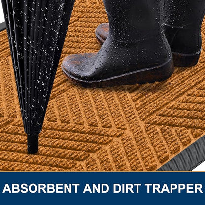 Smiry Front Door Mat Outside Entrance, Heavy Duty Sturdy Natural Rubber Doormat, Trap Dirt and Moisture, Easy Clean Low Profile Mats for Indoor Outdoor Entry, Irregular Triangle (29.5x17, Amber)