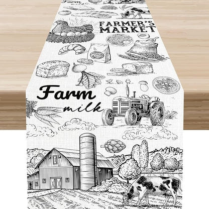 Farm Animals Table Runner, Rustic Farmhouse Cow Pig Rooster Watercolor Coffee Table Center Decor for Home Kitchen Dining Patio Holiday Party Indoor Outdoor Table Decorations, 13"x36" Inch