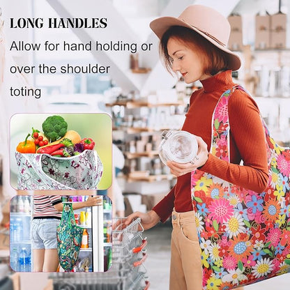 Eccliy 24 Pieces Reusable Grocery Bags Polyester Shopping Bags for Groceries Multi Colors Reusable Foldable Shopping Tote(Flower Style)