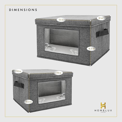 HOMELUX THEORY Hard Shell China Storage Containers for Dishes, 2pcs 12"x8" Plate Storage, Square Storage Containers with Lid, Heavy Duty Fine China Dish and Dinnerware Storage with 30 Felt Pads