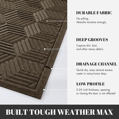 Yimobra Large Door Mat 47x24, All-Season Waterproof Outdoor Mats for Front Door Entrance with Drainage Holes, Heavy Duty Non-Slip Doormat for Garage Patio Entryway Indoor, Brown