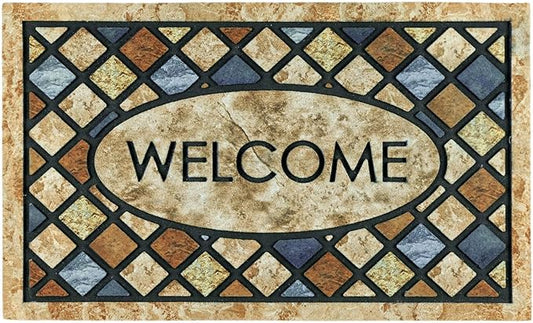 CHICHIC Welcome Door Mat 24x 36 Inch Front Doormat Outdoors for Home Entrance Outdoors Mat for Outside Entry Way Doormat Entry Rugs, Heavy Duty Non Slip Rubber Back Low Profile,Blue Welcome