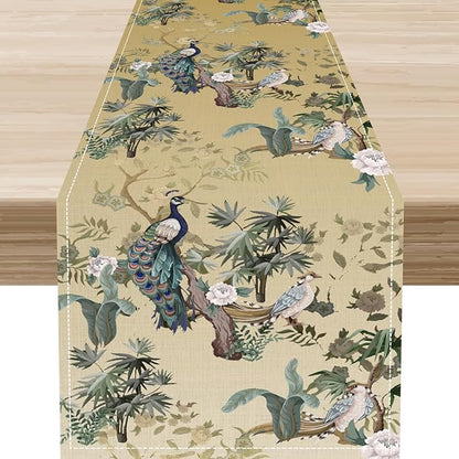 Asian Table Runner,Ruatic Traditionla Chinese Style Penoy Floral Branch Table Center Decor for Home Kitchen Dining Patio Party Indoor Table Decorations, 13"x108"