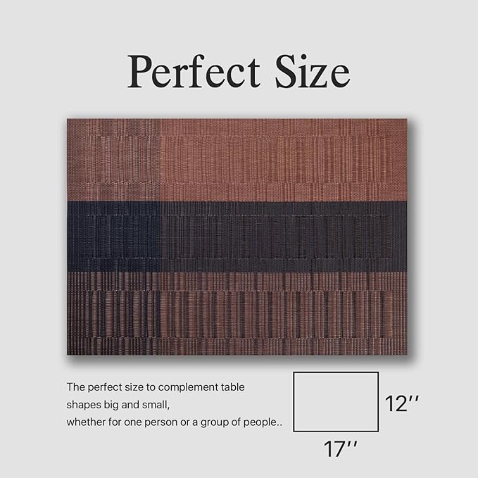 Placemats Set of 4 - Easy Clean Woven Vinyl Placemats for Dining Table, Indoor/Outdoor Place Mats, Washable PVC Table Mats （Ombre Brown Black）