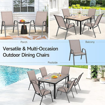 Patio Chairs Set of 6, Stackable Outdoor Dining Chairs | All Weather Dining Set - Image 9