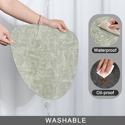 Placemats and Coasters, Washable Reversible Placemats Round Faux Leather Wipeable Place Mats Non Slip Heat Resistant Indoor Outdoor Table Mats (Set of 4, Gray Green)