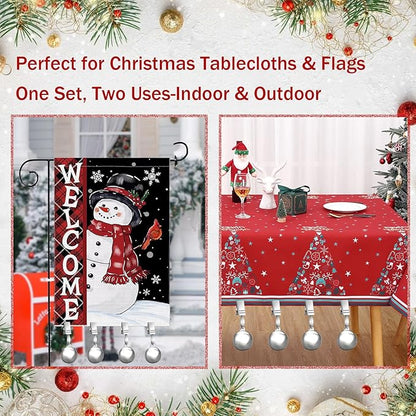 4 Pack Heavy Duty Tablecloth Weights, Stainless Steel Balls with Metal Tablecloth Clips for Outdoor Tables, Curtains & Christmas Flag, Add 9.6oz Weights for Holiday Dinner Party or Outdoor Picnic