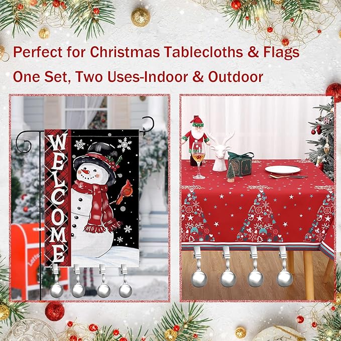 8 Pack Heavy Duty Tablecloth Weights, Stainless Steel Balls with Metal Tablecloth Clips for Outdoor Tables, Curtains & Christmas Flag, Add 19.2oz Weights for Holiday Dinner Party or Outdoor Picnic
