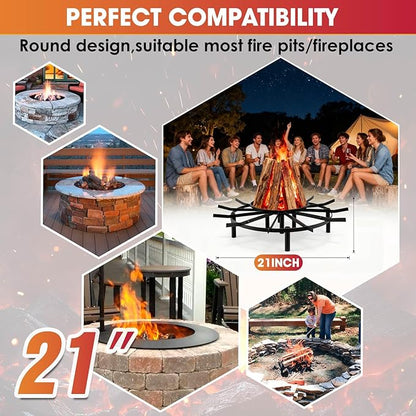 Fire Pit Grate & Fireplace Grate, Heavy Duty Heat Resistant Campfire Grill for Campfires and Outdoor fire pits(Black, 21 in)