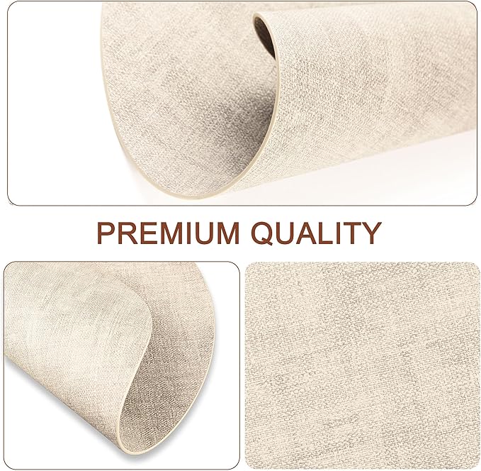 Round Faux Leather Placemats and Coasters, Set of 8, Reversible Heat Resistant Non-Slip Table Mats, Waterproof Wipeable Place Mats for Dining Table, Washable for Indoor & Outdoor (8, Beige)