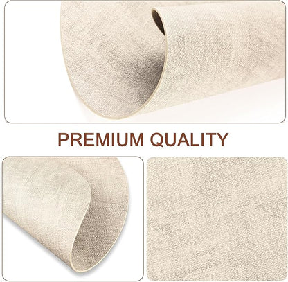 Round Faux Leather Placemats and Coasters, Set of 8, Reversible Heat Resistant Non-Slip Table Mats, Waterproof Wipeable Place Mats for Dining Table, Washable for Indoor & Outdoor (8, Beige)