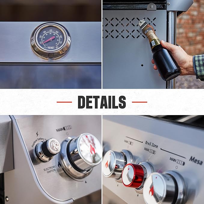 Monument Grills 4+1 Burner Natural Gas Grill with Hose, 50,000 BTU Stainless Steel Outdoor Patio Barbecue Grill with Cooking Plate, Fast Heating, Knob Control, M415BZNG