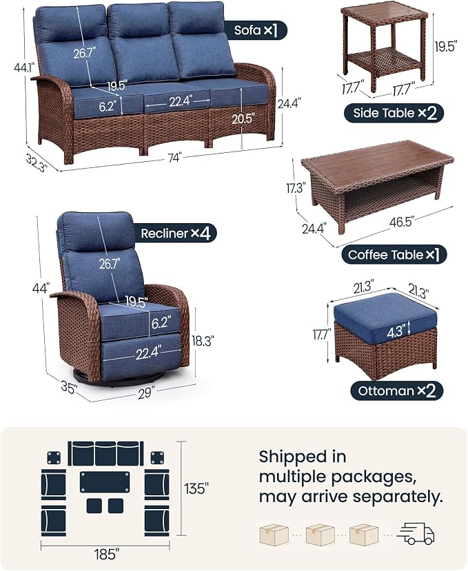 Resort-Grade Recliners Patio Furniture, 6.2" Ultra Thick Cushions | Heavy Duty - Image 2
