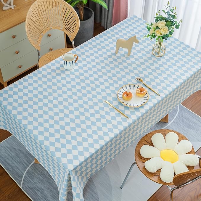 Rectangle Table Cloth,100% Waterproof Tablecloth Oil Proof Spill Proof Vinyl Table Cloth, Wipe Clean Plastic Table Cover for Dining, Camping, Indoor and Outdoor 52" x 70",Blue Checkered