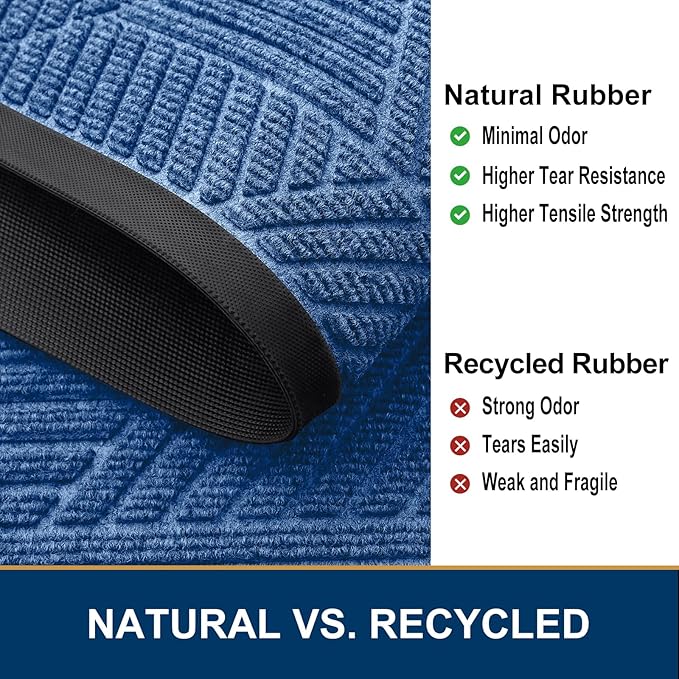 Smiry Front Door Mat Outside Entrance, Heavy Duty Sturdy Natural Rubber Doormat, Trap Dirt and Moisture, Easy Clean Low Profile Mats for Indoor Outdoor Entry, Irregular Triangle (47x32, Blue)