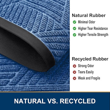 Smiry Front Door Mat Outside Entrance, Heavy Duty Sturdy Natural Rubber Doormat, Trap Dirt and Moisture, Easy Clean Low Profile Mats for Indoor Outdoor Entry, Irregular Triangle (47x32, Blue)