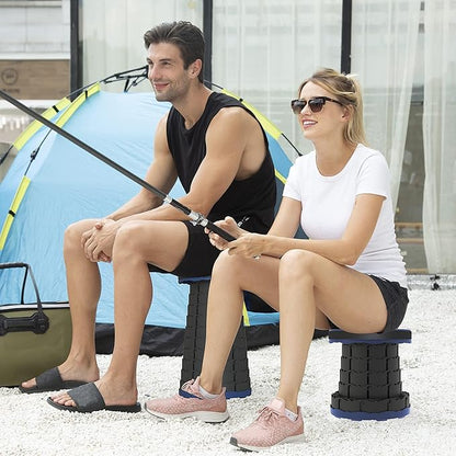 ALEVMOOM Telescoping Stool with Cushion, Portable Telescoping More Sturdy Capacity 440Ib,Collapsible Retractable Adjustable Folding Stool for Garden Hiking Fishing BBQ