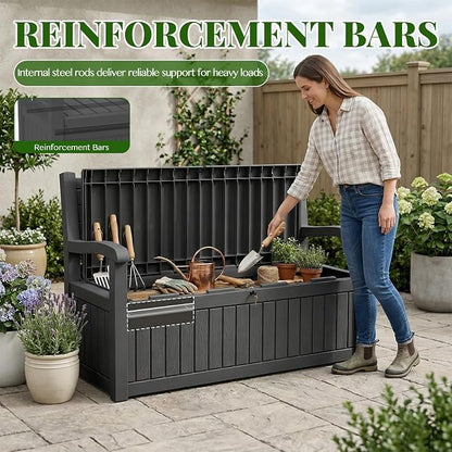 120 Gallon Outdoor Storage Bench, Lockable Patio Storage Bench, - Image 2