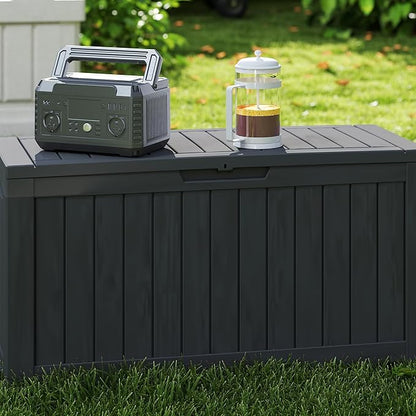 TARKARI 90 Gallon Lockable Resin Deck Box with Wheels, Waterproof & UV-Resistant Outdoor Storage Box for Outdoor Cushion Storage, Garden Tools & Pool Accessories Storage, Black