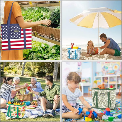 BALEINE 3Pk Reusable Grocery Bags, Foldable Shopping Bags for Groceries with Reinforced Bottom & Handles (Patriot Celebration)