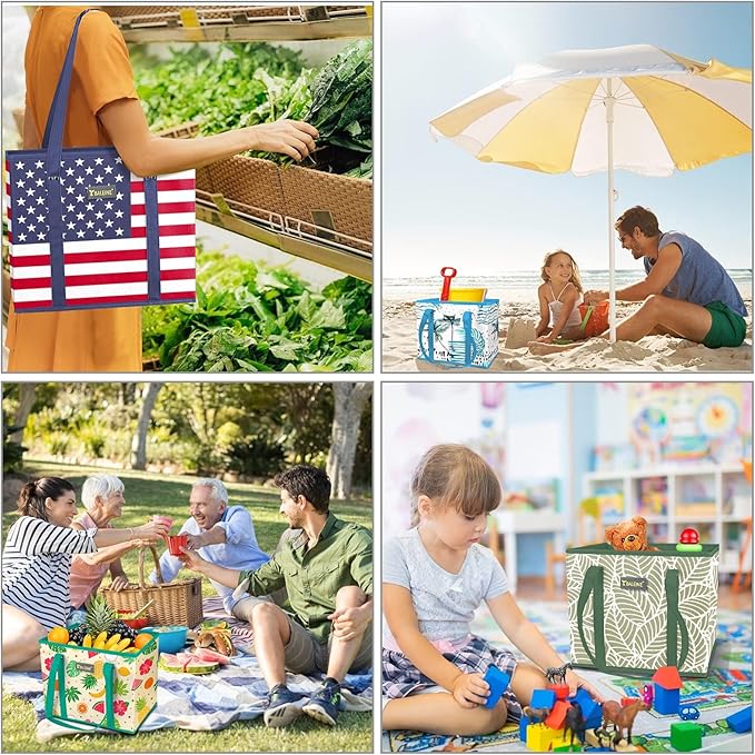 BALEINE 3Pk Reusable Grocery Bags, Foldable Shopping Bags for Groceries with Reinforced Bottom & Handles (Antique Foliage) | 3Pk, for Groceries, & Handles