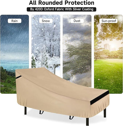 NEVERLAND Chaise Lounge Cover 2 Pack - 420D Lounge Chair Covers Waterproof Outdoor with Air Vent and Adjustable Buckles All Weather Protection - 78L x 34W x 32H inch Golden