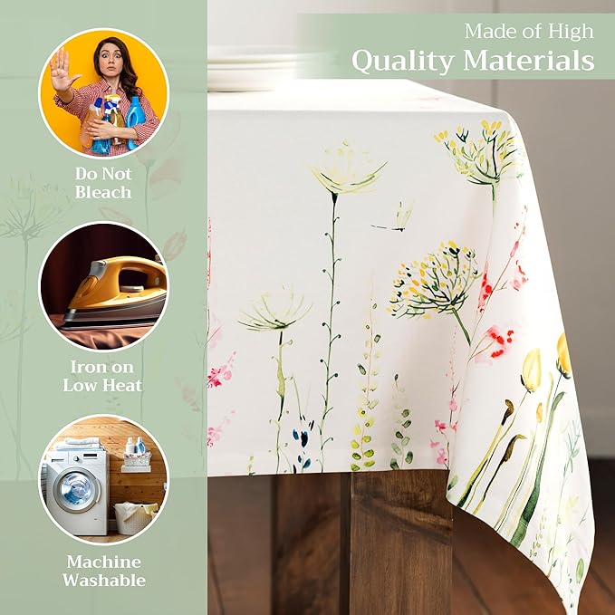 Maison d' Hermine Table Cloth Rectangle Table 100% Cotton 70 x 120 Inches Tablecloth Reusable Decorative for Dining Room, Farmhouse, Home, Party, Festive & Wedding Spring Summer - Botanical Fresh