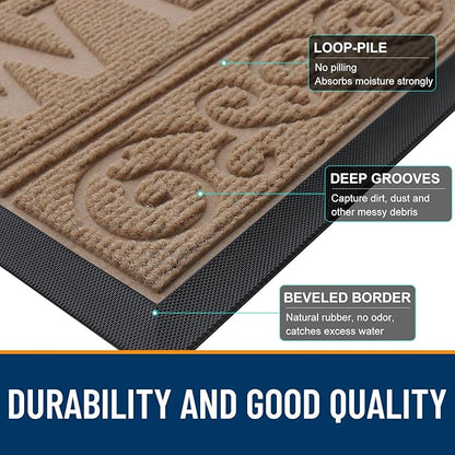 OLANLY Welcome Door Mat Indoor Outdoor Entrance, Heavy Duty Sturdy Front Door Mat, Waterproof All-Weather Doormat, Stain Resistant, Low Profile, Easy Clean Patio Entryway Mat, 29.5 x 17, Light Brown