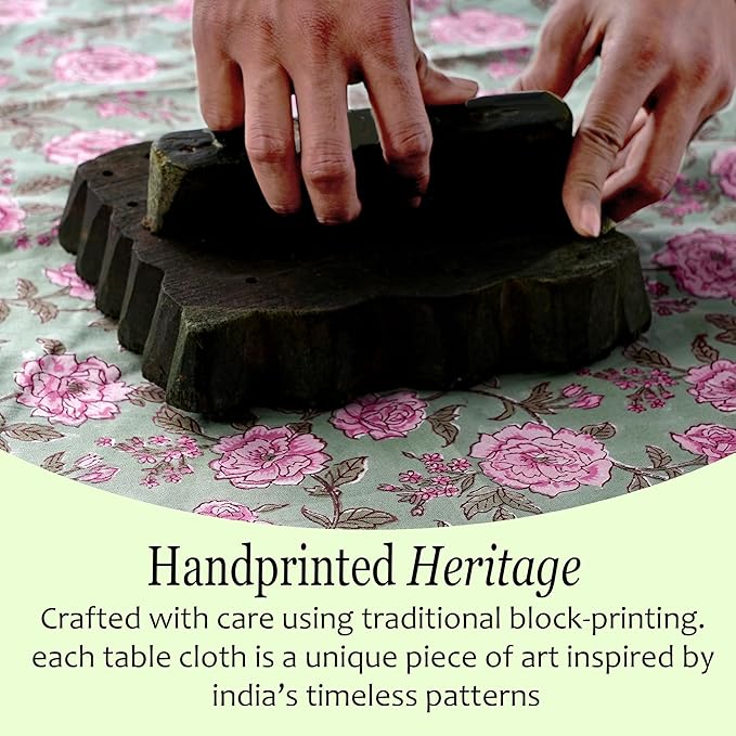 CPC Tablecloth 100% Cotton 70x118 Inch Indian Block Print Rectangle Table Cover, Table Cloth for Weddings, Spring/Summer, Barbeque - Pink Tourmaline