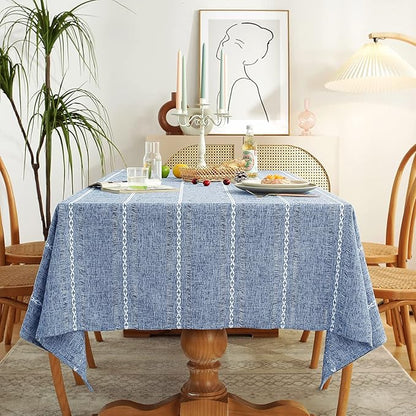 Chassic 60 x 84 inches Farmhouse Style Linen tablecloths, Wrinkle Resistant Washable Dining Room Table Cloths for Rectangle Tables - Hemstitch Blue