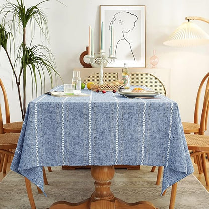 Chassic 60 x 60 inches Farmhouse Style Linen tablecloths, Wrinkle Resistant Washable Dining Room Table Cloths for Square Tables - Hemstitch Blue