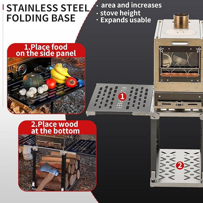 M8 Pellet Stove Pro with Pellet Burner/Oven/Base/Camping Table—Portable Stainless Steel IGT Hot Tent Stove, Includes 6 Chimney Pipes, Suitable for Outdoor Camping and Cooking