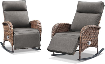 Zero Gravity Patio Rocking Wicker Recliner Chairs Set of 2- Wicker Outdoor - Image 7