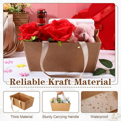 Glenmal 72 Pcs Baskets for Gifts Waterproof Empty Kraft Basket Bulk with Handles 9.8 x 6.5 x 4.3'' Gift Basket Empty to Fill for Wedding Party Christmas Valentines(Brown)