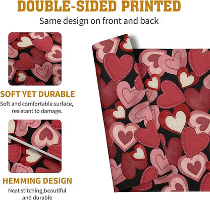 Valentines Day Love Hearts Placemats Set of 4 Valentine Red Black Heart Linen Table Mats Spring Wedding Anniversary Washable Place Mats for Outdoor Home Party Kitchen Dining 12x18 Inch