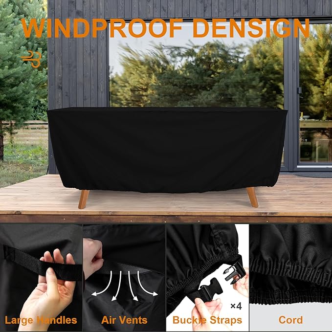 Tempera Patio Furniture Covers,Outdoor Table And Chair Covers Waterproof, Outdoor Dining Set Cover,Heavy Duty Rectangle Patio Furniture Cover,96''L x 96''W x 27.8''H,Black