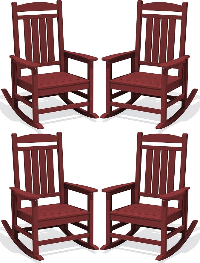 Oversized Outdoor Rocking Chairs Set of 4, HDPE Porch Rockers by KINGYES