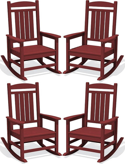 Oversized Outdoor Rocking Chairs Set of 4, HDPE Porch Rockers by KINGYES