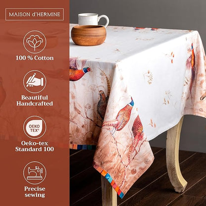 Maison d' Hermine Table Cloth Square Table 100% Cotton 54 x 54 Inches Fall Tablecloth Reusable Everyday Use for Thanksgiving Christmas Decorations Dining Farmhouse Party (Faisan D'Automne)