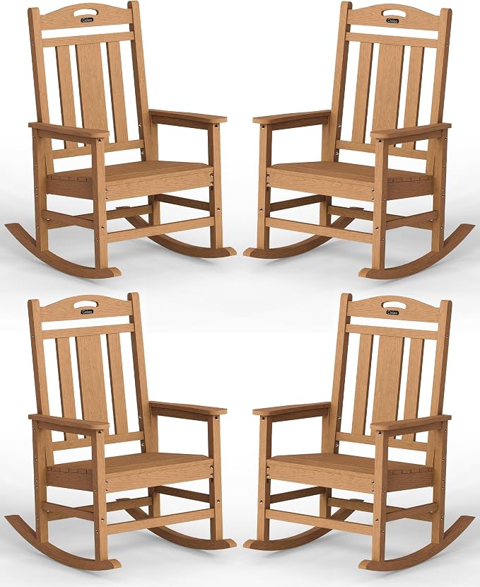 Oversized Outdoor Rocking Chairs Set of 4, 380lbs Heavy-Duty Large Patio Rocker by CIOKEA