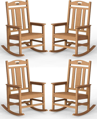 Oversized Outdoor Rocking Chairs Set of 4, 380lbs Heavy-Duty Large Patio Rocker by CIOKEA