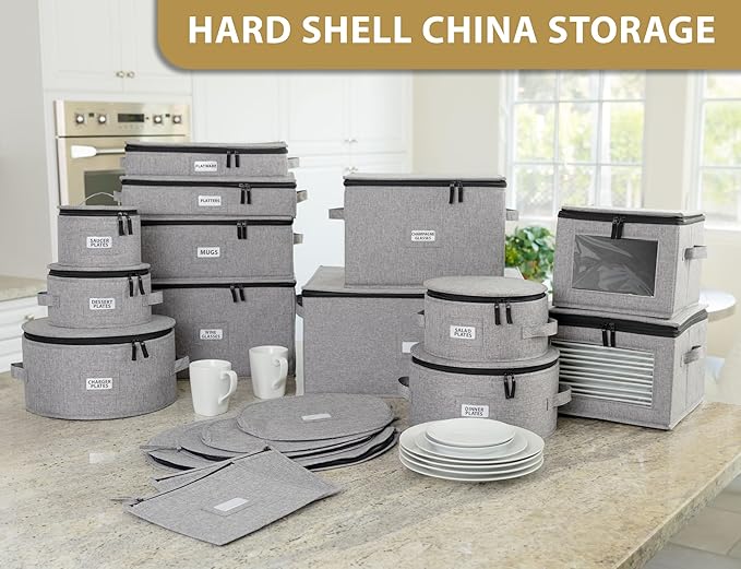 6pcs Hard Shell China Storage Containers for Cups and Mugs, Wine Glasses and Plates - Heavy Duty Dinnerware Storage