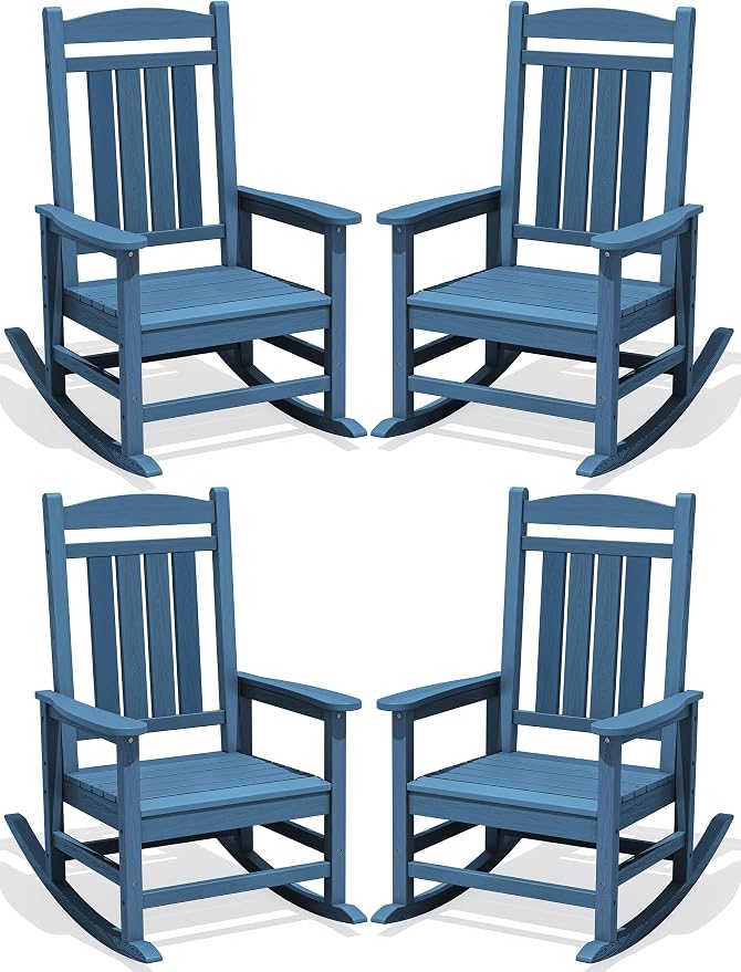Oversized Outdoor Rocking Chairs Set of 4, Porch Rocker Unique Blue | by KINGYES