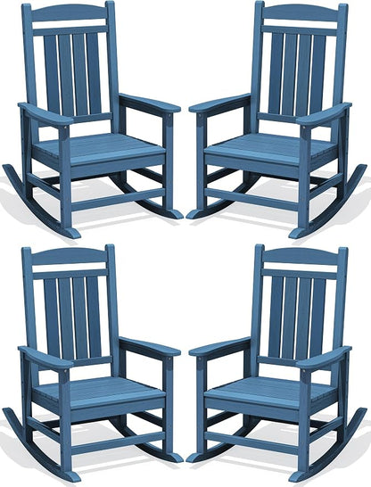 Oversized Outdoor Rocking Chairs Set of 4, Porch Rocker Unique Blue | by KINGYES