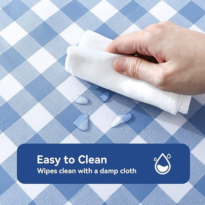 Romanstile Rectangle Vinyl Tablecloth, 100% Waterproof Buffalo Gingham Plastic Table Cloth, Heavy Duty Wipeable Checkered Table Covers for Outdoor, Camping, Picnic, Patio - 60 x 102, Light Blue