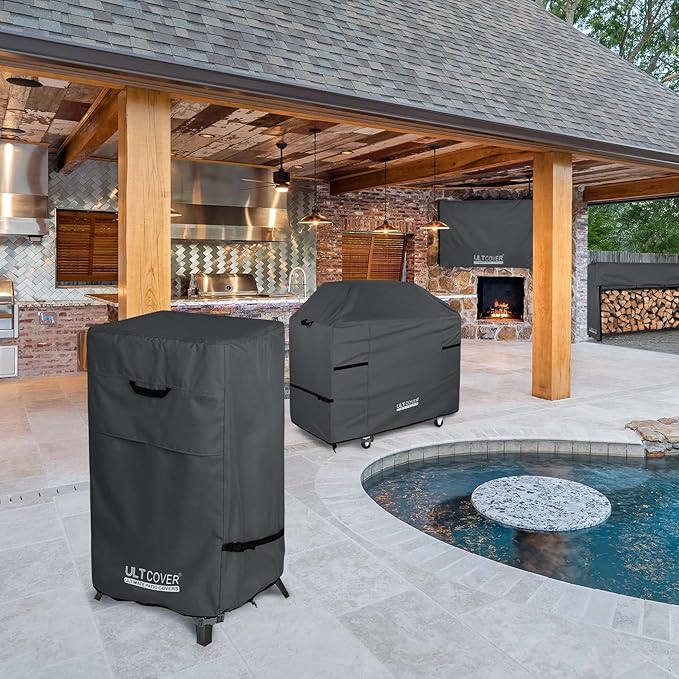 ULTCOVER Waterproof Vertical Electric Smoker Cover 30 inch for Most Square Gas Propane BBQ Smokers Size Upto 19W x 17D x 35H inch, Black
