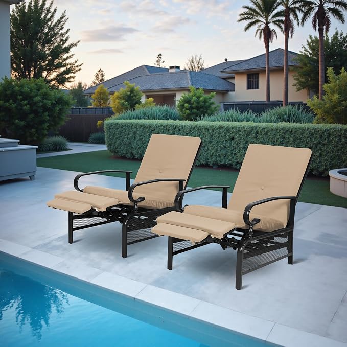 Incbruce Outdoor Lounge Chair Set of 2 Patio Furniture Adjustable Recliner - Image 8