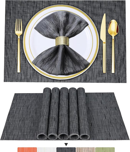 BETEAM Placemats Set of 6, Woven Vinyl Placemat for Dining Table Washable Wipeable Kitchen Place Mats Durable Indoor Outdoor Table Mats