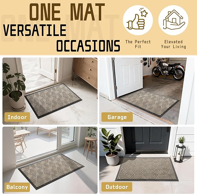 Yimobra Outdoor Mats for Front Door 29.5x17, Stops Mud & Dirt at Entrance, Fits Garage & Patio, All-Weather Waterproof Non Slip Outdoor Indoor Welcome Mat, Beige