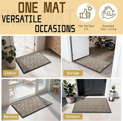 Yimobra Outdoor Mats for Front Door 29.5x17, Stops Mud & Dirt at Entrance, Fits Garage & Patio, All-Weather Waterproof Non Slip Outdoor Indoor Welcome Mat, Beige
